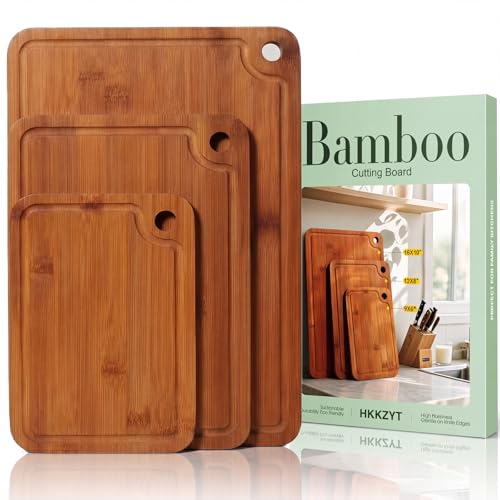Deep-Carbonized Wood Cutting Board Set, HKKZYT 3 Pack Bamboo Chopping Boards for Kitchen with Side Handles, Charcuterie 