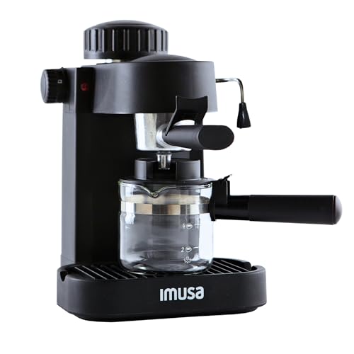 IMUSA Electric Espresso Cappuccino Maker 4 Cup Capacity with Milk Frother Black Coffee Machine for Home Barista Experien