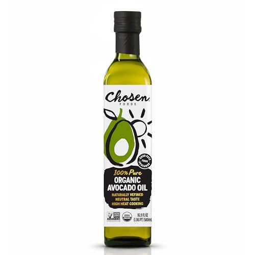 Chosen Foods Organic Avocado Oil, 16.9 Fl Oz - All Purpose Cooking Oil made from 100% Pure Avocados - Non-GMO, Gluten-Fr