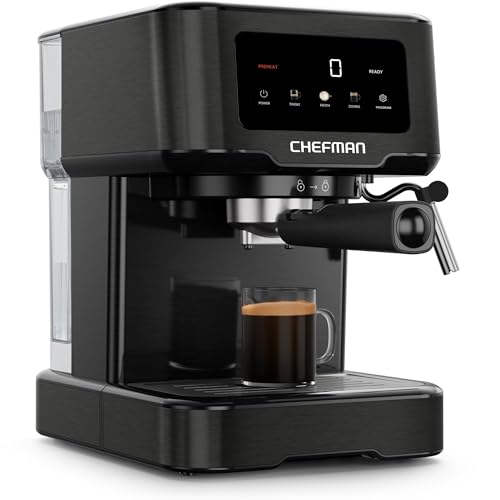 Chefman CraftBrew Espresso Machine, 15-Bar Pump Digital Espresso Maker w/Steam Wand for Latte & Cappuccino, Compact Espr