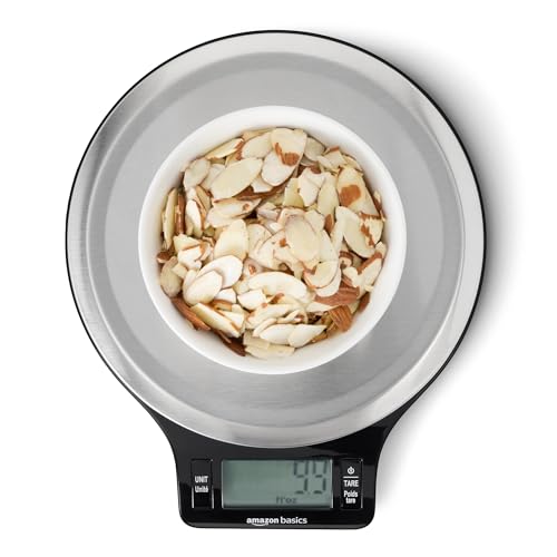 Amazon Basics Digital Kitchen Scale with LCD Display, Tare Function, Multiple Units, Weighs up to 11 Pounds, Batteries I