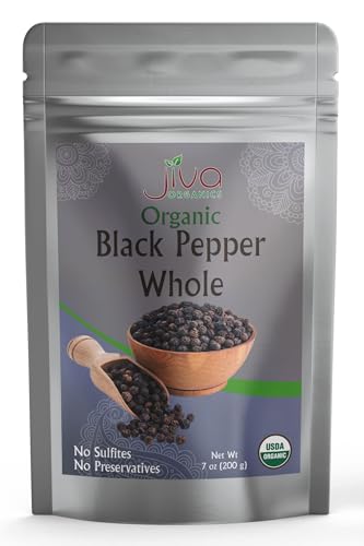 Organic Whole Black Peppercorns 7 Oz - Premium Ceylon Quality From Sri Lanka, Pepper, Premium Grade for Grinder Refill -