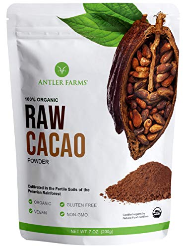Antler Farms - 100% Pure Organic Raw Cacao Powder, 40 servings, 200g - Vegan, Gluten Free, Cultivated Naturally in Amazo