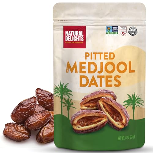 Natural Delights Medjool Dates Pitted, Non-GMO Verified Fruit - 8 Oz Bag