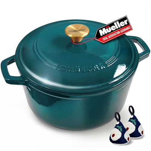 Mueller DuraCast 6 Quart Enameled Cast Iron Dutch Oven Pot with Lid, Sourdough Bread Baking, PFOA-Free, 500°F Oven Safe 
