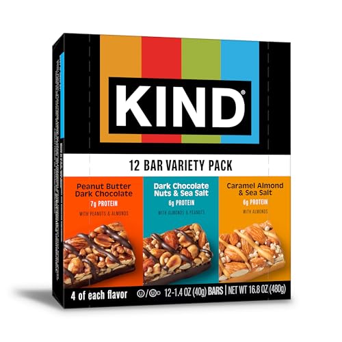 KIND Healthy Snacks Bars Variety Pack, Gluten Free, Low Sugar, High Fiber Snacks, Dark Chocolate Nuts & Sea Salt, Peanut