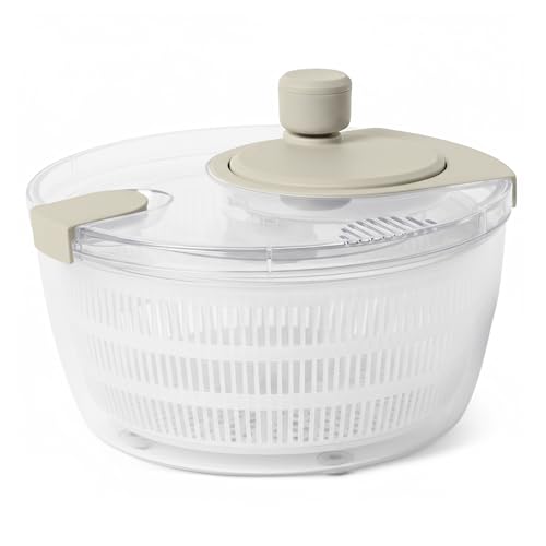 Amazon Basics Salad Spinner with Non-Skid Base and Spin Knob, Removable Basket Colander, 4.2 qt., BPA-Free, Linen Gray