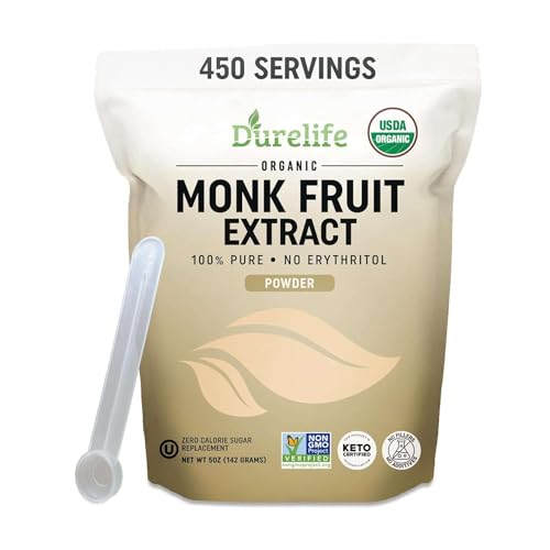 DureLife Organic 100% Pure Monk Fruit Sweetener, No Erythritol, 5 Oz