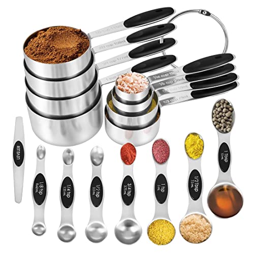KELOFKO 16 Pieces Measuring Cups and Magnetic Measuring Spoons Set Stainless Steel,8 Measure Cups with Silicone Handle a