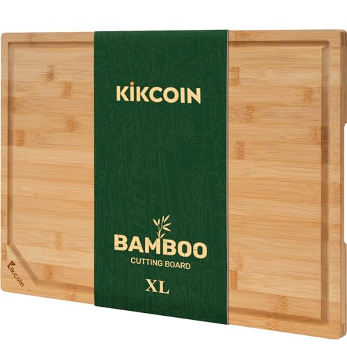 Kikcoin 17"×11" Bamboo Cutting Boards for Kitchen, Knife-Friendly Food Grade Wooden Cutting Boards for Kitchen, Charcute