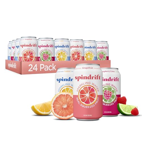 Spindrift Sparkling Water, Core 3 Flavor Variety Pack, Made with Real Squeezed Fruit, 12 Fl Oz Cans, Pack of 24