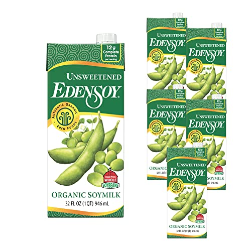 Edensoy Unsweetened Eden Organic Soymilk, Non-GMO, USA Whole Soy (Soya) Milk, Non-Dairy, Vegan, Plain, Shelf Stable, 32 