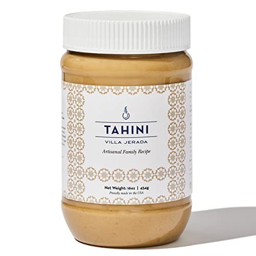 Villa Jerada, Premium Tahini 16 oz - Small-Batch Roasted Stone-Ground USA Sesame Seeds, Creamy Texture, Perfect to make 