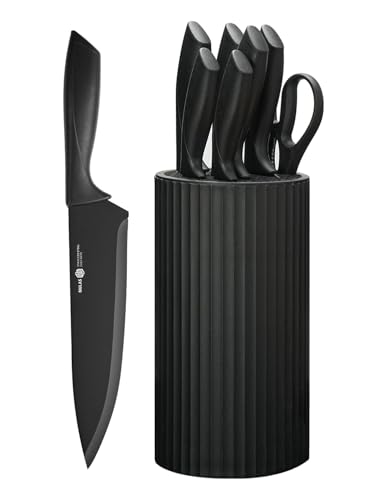 NULAS Knife Set, 8-Piece Kitchen Knife Set with Universal Block - Anti-Rust Chef Knives, Ergonomic Design, Dishwasher Sa