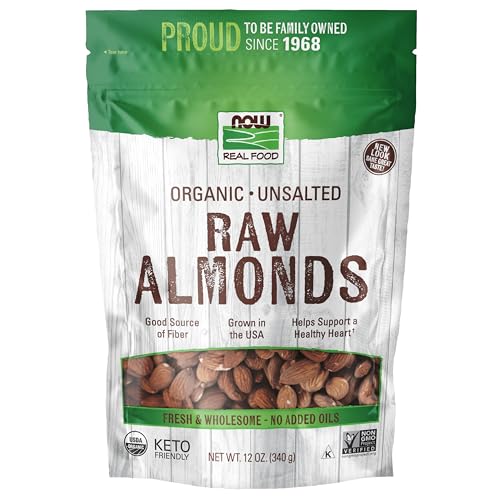 NOW Foods, Certified Organic Almonds, Raw and Unsalted, Good Source of Protein and Fiber, Grown in the USA, Certified No