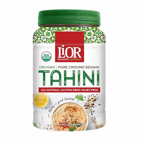 LiOR Organic Tahini Paste, Pure Stone Ground Sesame Seed Butter - USDA Organic Single-Ingredient Ethiopian Sesame - Crea