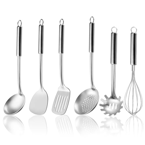 Gymdin 6-Piece Kitchen Cooking Utensils Set, Stainless Steel Kitchen Utensils with Suspendable Handle, Spatula, Slotted 
