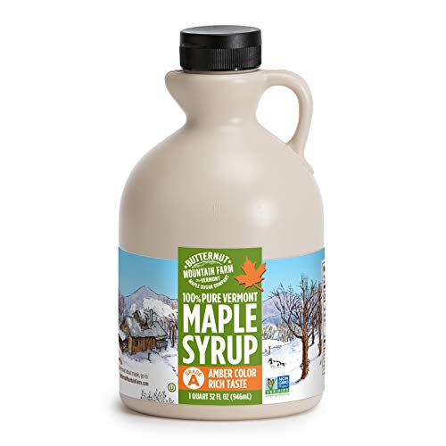 Butternut Mountain Farm Pure Vermont Maple Syrup, Grade A, Amber Color, Rich Taste, All Natural, Easy Pour Jug, 32 Fl Oz