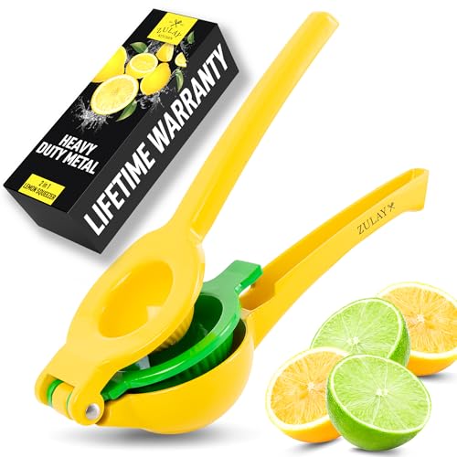 Zulay Metal 2-In-1 Lemon Squeezer Manual - Sturdy, Max Extraction Hand Juicer Lemon Squeezer Gets Every Last Drop - Easy