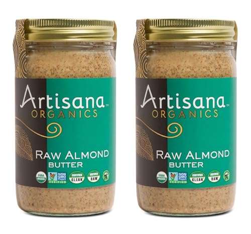 Artisana Organics Raw Almond Butter (2 Pack, 14oz Jars) | USDA Organic, No Sugar Added, No Palm Oil, Vegan, Paleo and Ke