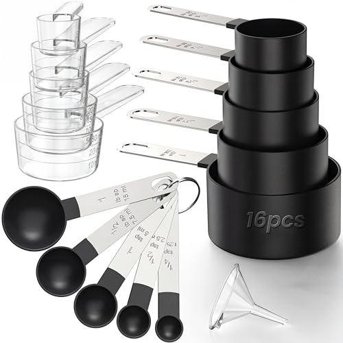 16PCS Measuring Cups and Spoons Set, Measuring Spoon Set with Metric and US Measurements, Fits for Measuring Dry and Liq