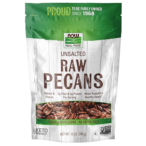 NOW Foods, Pecans, Raw and Unsalted, Halves and Pieces, Natural Source of Essential Fatty Acids, Grown in the USA, 12-Ou