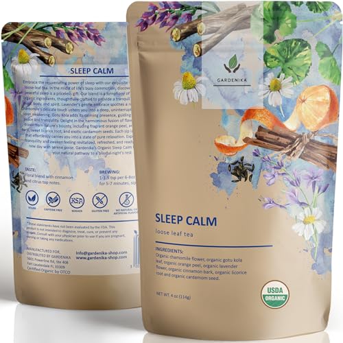 Gardenika Organic Sleep Loose Leaf Tea with Chamomile and Lavender Flowers, Herbal, Caffeine Free, KSA Kosher, Ayurvedic