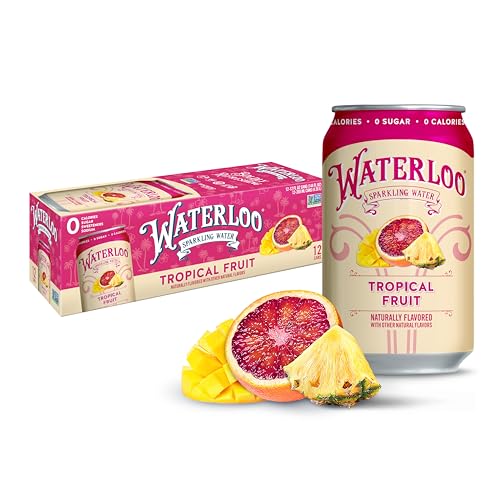Waterloo Sparkling Water, Tropical Fruit Naturally Flavored, 12 Fl Oz Cans (Pack of 12) – Zero Calories and Zero Sugar o
