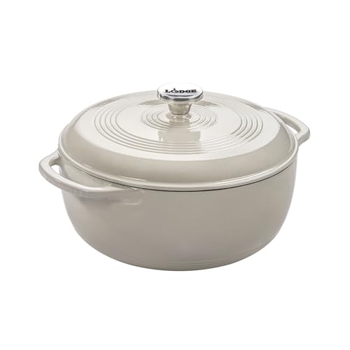 Lodge Essential Enamel Cast Iron Dutch Oven 6 Quarts - Perfect for Bread Baking, Braising, Marinating & Slow Cooking, Fe