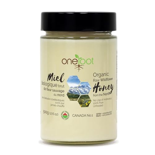 Oneroot 100% Organic Canadian Wildflower Honey - 17.6 Oz/1.1 Lbs, Unheated & Creamed - Nutrient-Rich, Natural Sweetener 