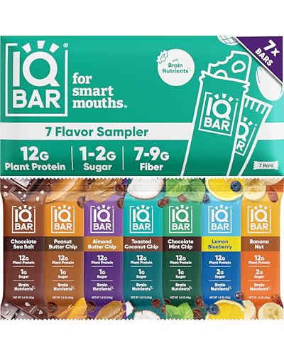 IQBAR Clean Plant Protein Bars - Bar Sampler - 7 Count - Keto, Vegan, High Fiber, Gluten and Dairy Free, Low Sugar Snack