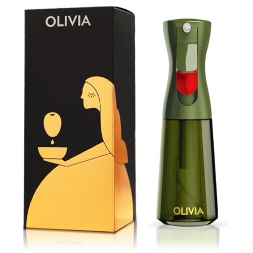 OLIVIA SIGNATURE Advanced Kitchen Oil Sprayer with Flairosol Technology, Fine Mist & Portion Control, Refillable Glass O