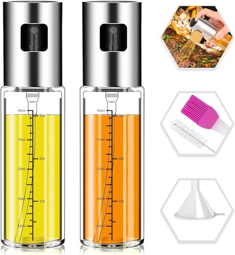 NORBASE Oil Sprayer for Cooking, 2 Pack Upgraded Olive Oil Spray Bottle Mister Refillable with Scale Air Fryer Accessori