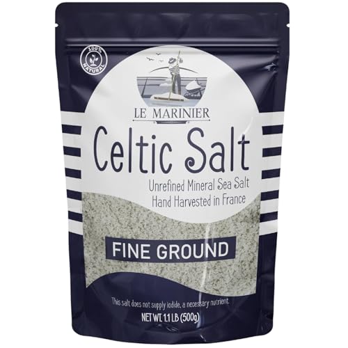 Le Marinier Celtic Salt Organic Fine Ground, 1.1lb - 18oz. Mineral Rich. 100% Natural and Unrefined. French Sea Salt Org