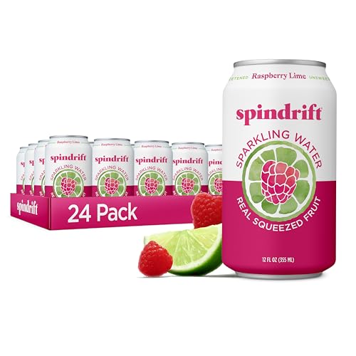 Spindrift Sparkling Water, Raspberry Lime Flavored, Made with Real Squeezed Fruit, Only 9 Calories per Can, 12 Fl Oz Can