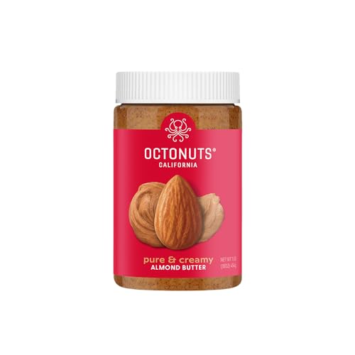 Octonuts Dry Roasted Pure Almond Nut Butter 16oz - Pure Creamy Nut Butter - Gluten Free, Vegan, Kosher, Paleo, Non-GMO N