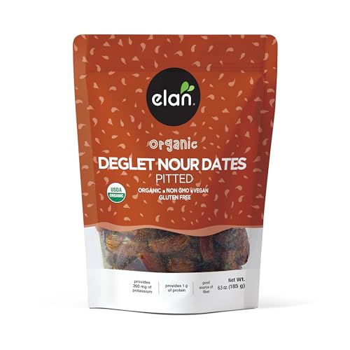 Elan Organic Pitted Dates, 6.5 oz, Naturally Sweet Dried Fruits, No Pits, No Sugar Added, No Sulphites, Non-GMO, Vegan, 