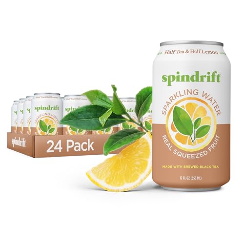 Spindrift Sparkling Water, Half Tea & Half Lemon Flavored, Made with Real Squeezed Fruit, 12 Fl Oz Cans, Pack of 24 (Onl