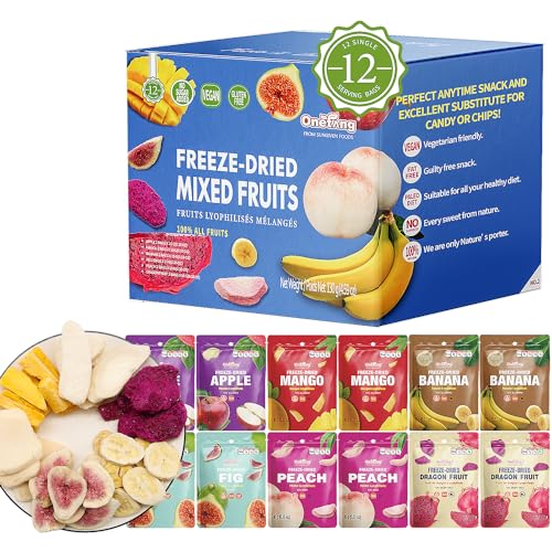 ONETANG Freeze-Dried Mixed Fruit, 12 Pack Single-Serve Pack, Non GMO, Kosher, No Add Sugar, Gluten free, Vegan, Holiday 