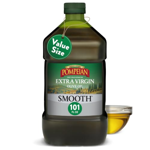 Pompeian Smooth Extra Virgin Olive Oil - 101 fl oz (3 L) First Cold Pressed Olive Oil for Cooking - Smooth Taste for Sau
