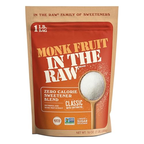 Monk Fruit In The Raw Sweetener Baker's Bag, 16 oz., Keto Certified Monk Fruit Sweetener, Zero Calories, Zero Net Carbs,
