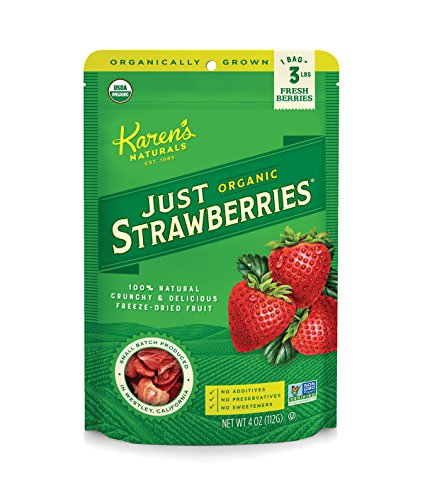 Karen’s Naturals Organic Freeze Dried Strawberries, 4 oz, No Sugar Added, Organic Fruit Snack, Non-GMO, Vegan, Gluten Fr