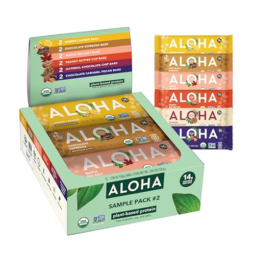 ALOHA Organic Plant Based Protein Bars - Sampler Pack 2nd Edition - 12 Bars, Vegan, Low Sugar, Gluten-Free, Paleo, Low C