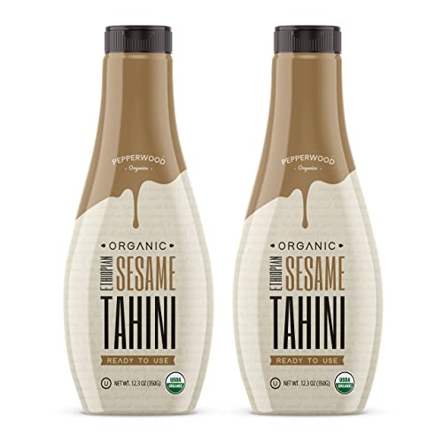 Organic Ethiopian Sesame Tahini - Squeezable Creamy & Ready Tahini Paste 12.3 Ounce (2-Pack) - Hulled, Unsalted, Non-GMO