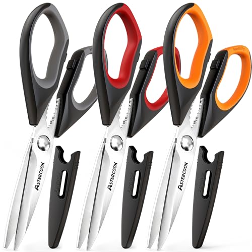 Astercook Kitchen Scissors 3 Pack, Heavy Duty All Purpose Kitchen Shears for Food and Packaging, Stainless Steel Food Sc