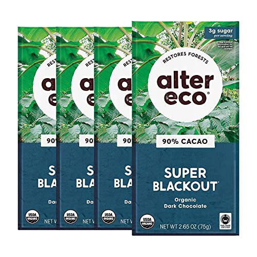 Alter Eco | Dark Chocolate Bars | Pure Dark Cocoa, Fair Trade, Organic, Non-GMO, Gluten Free (4-Pack Super Blackout)
