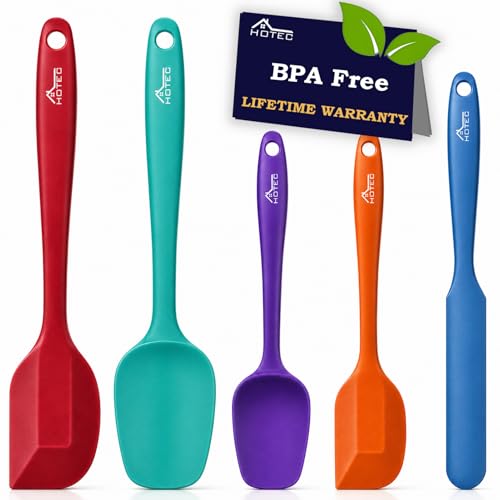 HOTEC Heat Resistant 600℉ Food Grade Silicone Rubber Spatula Set for Baking, Cooking, and Mixing Non Stick Dishwasher Sa