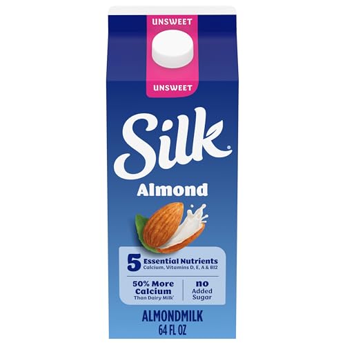 Silk Almond Milk, Unsweet, Dairy Free, Gluten Free, Seriously Creamy Vegan Milk with 50% More Calcium than Dairy Milk, 6