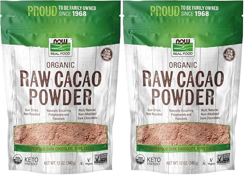NOW Foods, Organic Raw Cacao Powder, with Polyphenols and Flavonols, Sun-Dried, Intensely Rich Flavor, 12-Ounce (Packagi