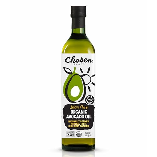 Chosen Foods Organic Avocado Oil, 33.8 Fl Oz - Refined USDA Organic Cooking Oil made from 100% Pure Avocados - Non-GMO, 
